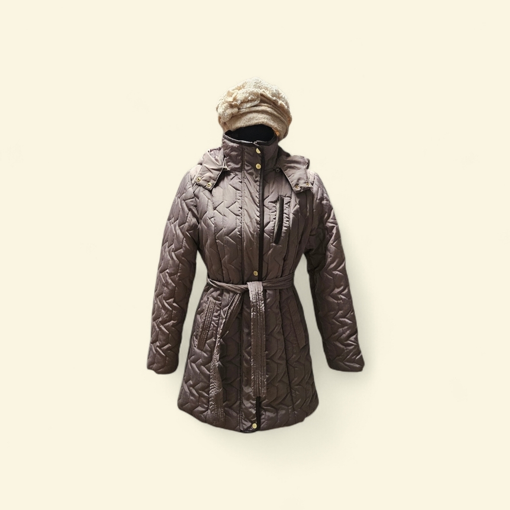 Harvé Benard Quilted Mauve Jacket Coat | Women’s Size Small | Belted